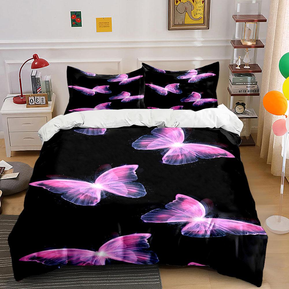 Pink Butterflies On Black. Bedding Sets Duvet Cover Sets Duvet Covers Pillowcases(1*Duvet Cover 2*Pillowcases Without Duvet Insert)