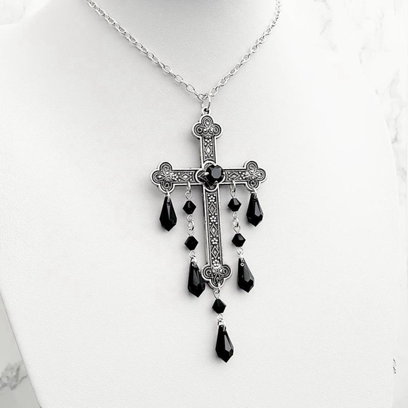 Colier Punk cu Cruce Mare din Catifea, Colier Gotic Retro Roșu pentru Femei, Accesoriu Personalizat pentru Fată în Stil Y2k