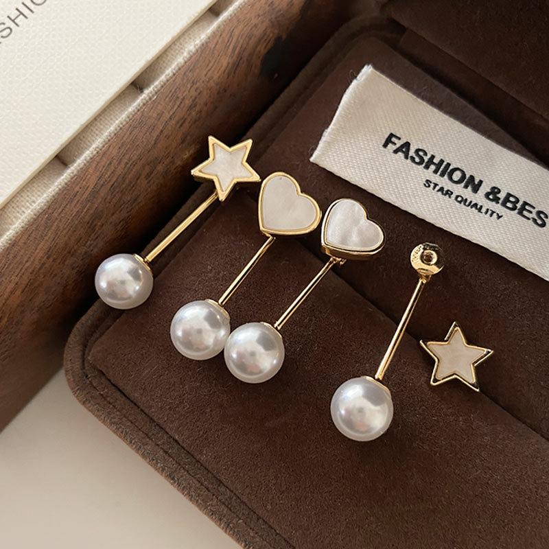 Natural Shell Love Stud Earrings Fashionable Personalized Rear Hanging Pearl Earrings Niche Design Star Earrings