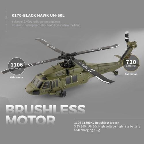 FunXylophy WL K170 Blackhawk RC Helicopter, 2.4G 4CH Flybarless 6-Axis Gyroscope High Altitude Hovering RC Military Helicopter with Display Stand and
