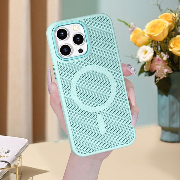 New Fashion for iPhone 16 Pro Max Phone Case Breathable Cooling Honeycomb Heat Dissipation Wireless Charging Skin Protection