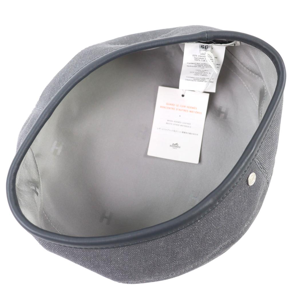 Pristine HERMES beret Saint Honoré Serie button leather trim gray cotton 56 Used