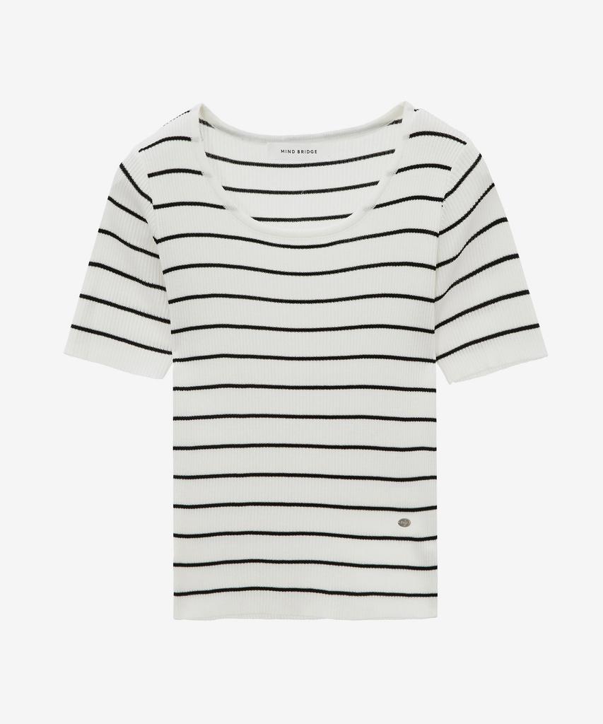 MIND BRIDGE WOMEN [[On]W] U-Neck Striped Slim Fit Knit - 4 Colors
