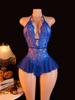 Blue Open Crotch Women Body Suit Crotchless Adult Sexy Erotic Lingerie Pajamas Lace Temptation Sex Bodysuit V-neck Hot Underwear