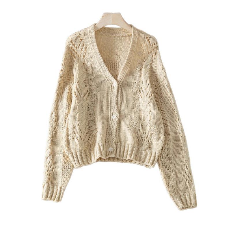 New Autumn and Winter Cardigan Jacket Long Sleeve Button Loose Hook Flower Hollow Sweater for Women