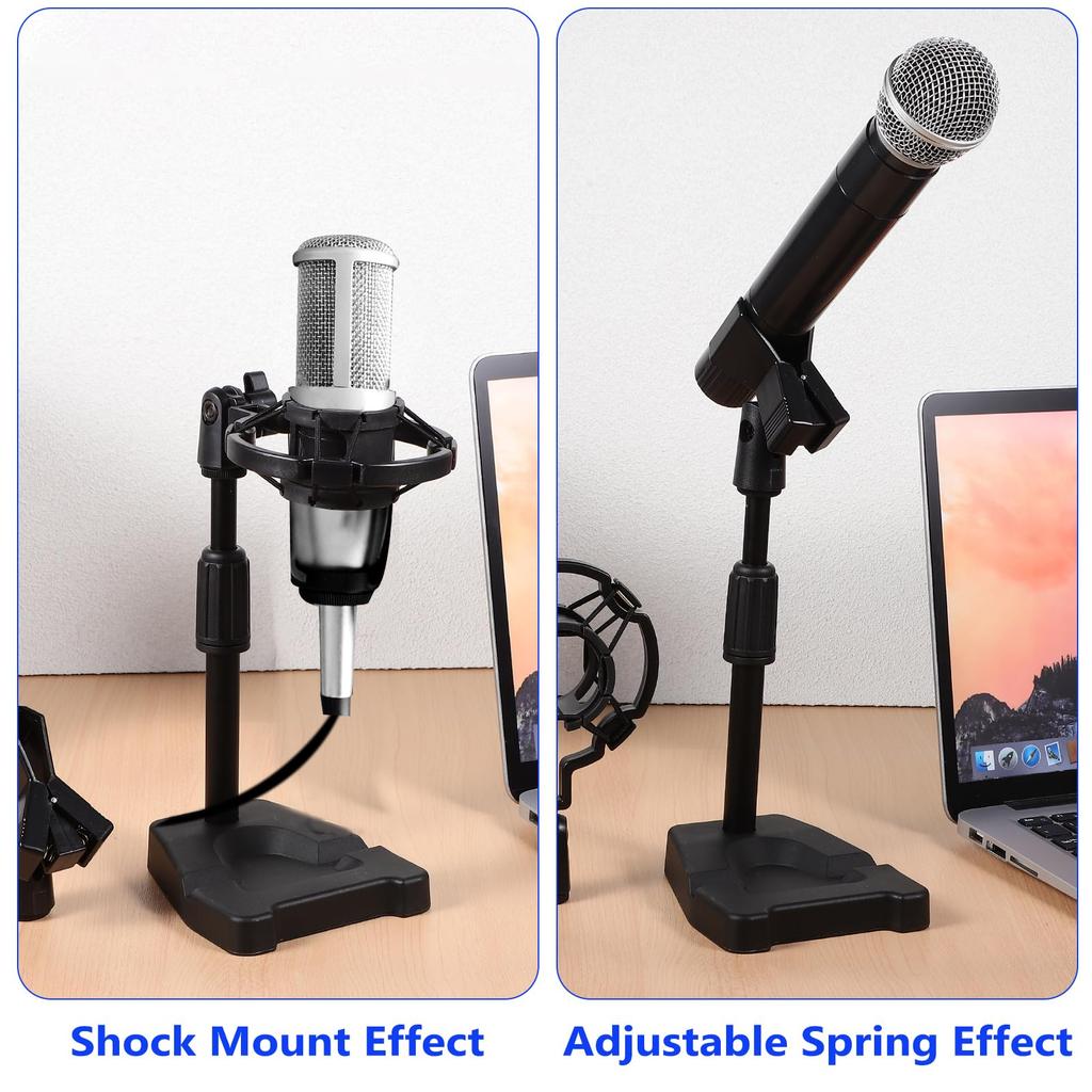 OSALADI Adjustable Desktop Microphone Stand with Microphone Arm and Universal Mic Adjustable Angle and for Audio Live and Recording Clip, Height,