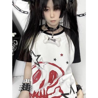 Punk Skull Star Print T-shirts Women Tops Loose Short Sleeve Y2k Fashion Top Harajuku Camisetas Grunge Tees Summer Gothic Tshirt