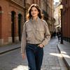 Giacca Corta da Donna con Collo Alto in Ecopelle, Vestibilità Larga Casual, Manica Lunga, Cappotto Corto Cargo