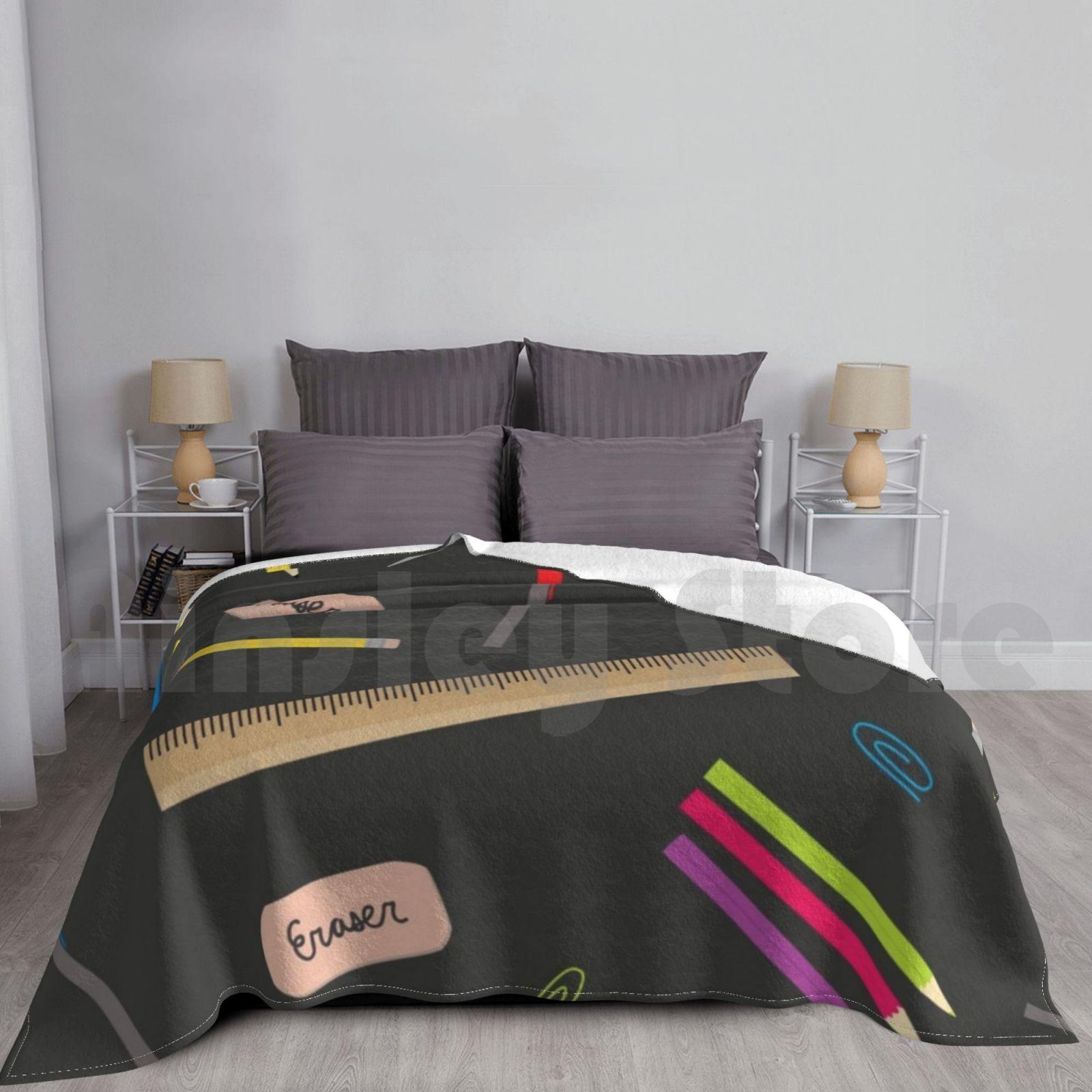 Back To School-Supplies Blanket Fashion Custom 366 Back To School School School Supplies Pencil Scissors Size: 75*100cm, Weight: 230 GSM