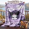 Custom Text Flannel Throw Blanket, Lightweight Cozy Bed Sofa BlanketKuromi