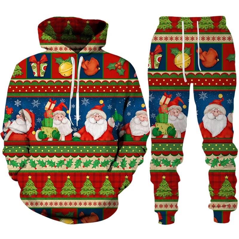 New Year Christmas Hoodies Sets Y2k Men Pants Santa Claus Men's 3D Printed Tracksuit Set Novelty Oversize Loose Man Streetwear