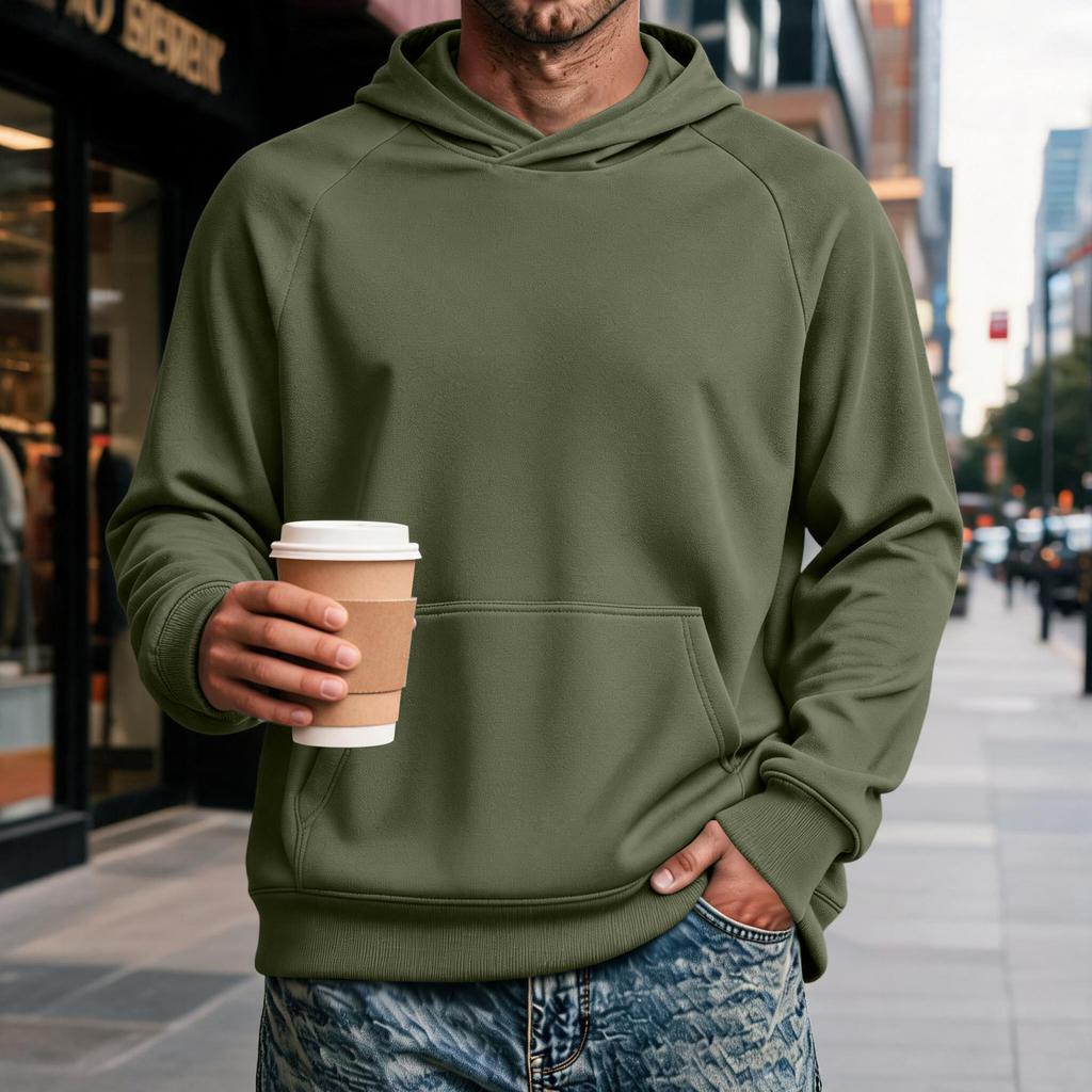Men's Raglan Hoodie with Pocket - Long Sleeve Casual Pullover
