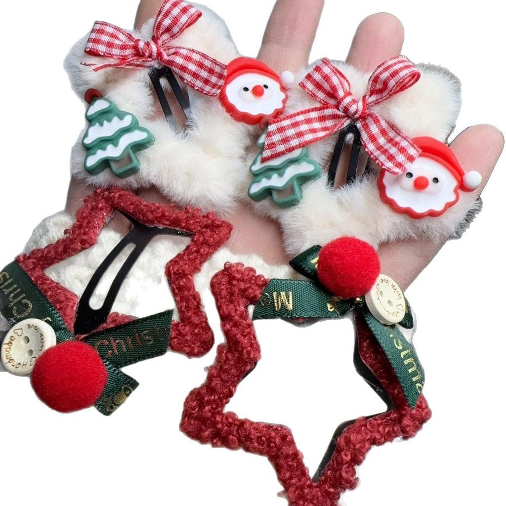 Red Plush Star BB Hair Clip Bow - New Year & Christmas Accessory