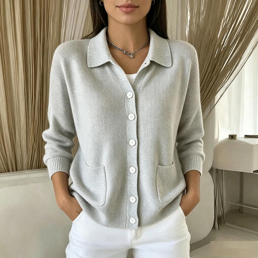Damen Farbstrickpullover Jacke für Herbst Winter Freizeitkleidung