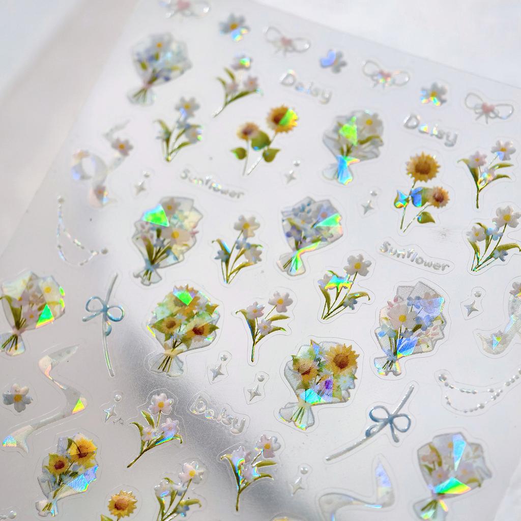 1pcs 5D Bronzing Shininy Pink Sakura Nail Art Stickers Flower Self-Adhesive Nail Decorations Decals Accessories