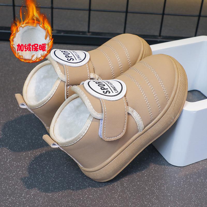 Fashion 2024 Winter Warm Snow Boots Kids Leather Plush Ankle Boots Boys Girls Soft Sole Cotton Shoes Baby Fashion Toddler Infant Shoes