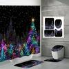 4PCS  Shower Curtain Sets With Shower Curtain And Rugs Toilet Lid Rug U Shape Mat And Bath Mat Bathroom Set  With 12 Hooks