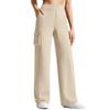 Women Elastic High Waist Pant Casual Fit Wide Leg Long Pants Trousers With Pockets