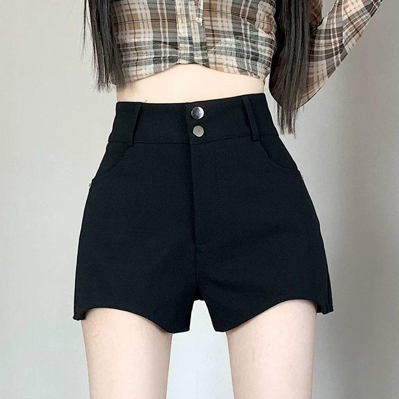 

Women s High Waist A-Line Black Suit Shorts - Slim Fit, Stretchy Boot Pants for Spring 2026 L for 109-119 jin чёрный