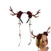Reindeer Antler & Rose Flower Headband – Christmas & Halloween Costume Accessory