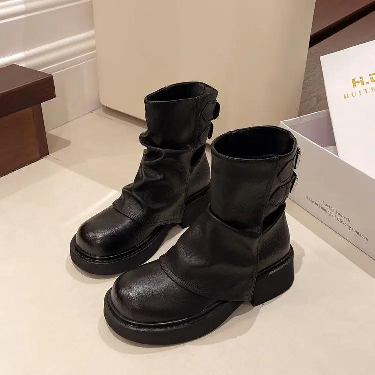 

Ботильоны на платформе, массивные, мотоциклетные, брендовые, роскошные, женская обувь из искусственной кожи, дизайнерский тренд, новый ретро-стиль, челси, ботинки женские 40