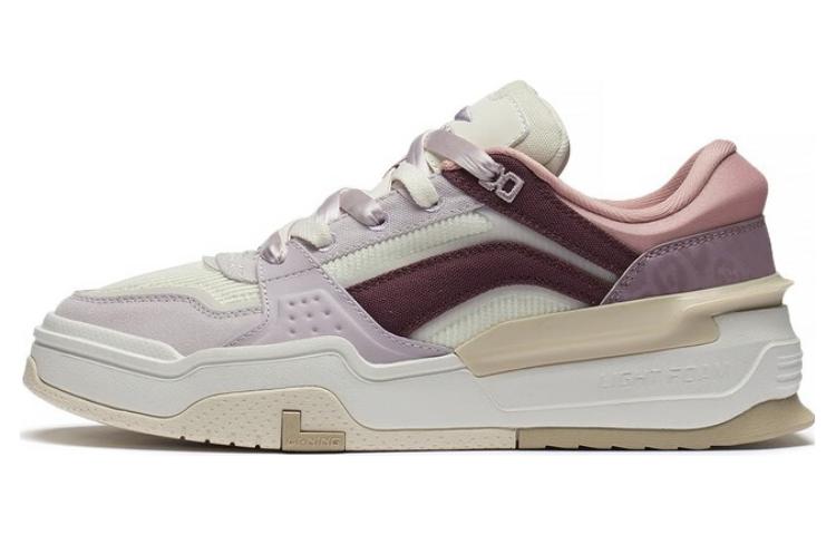 Li Ning Ginseng & Starlight Canchun Leather Low Top Skateboard Shoes Women's White Purple AGCS246-4