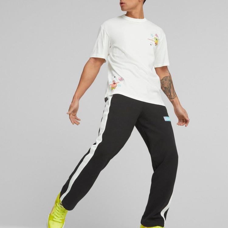 Puma X Tričko s krátkým rukávem s kulatým výstřihem a kresleným potiskem Spongeboba v kalhotách Unisex topy bílé 620691-02