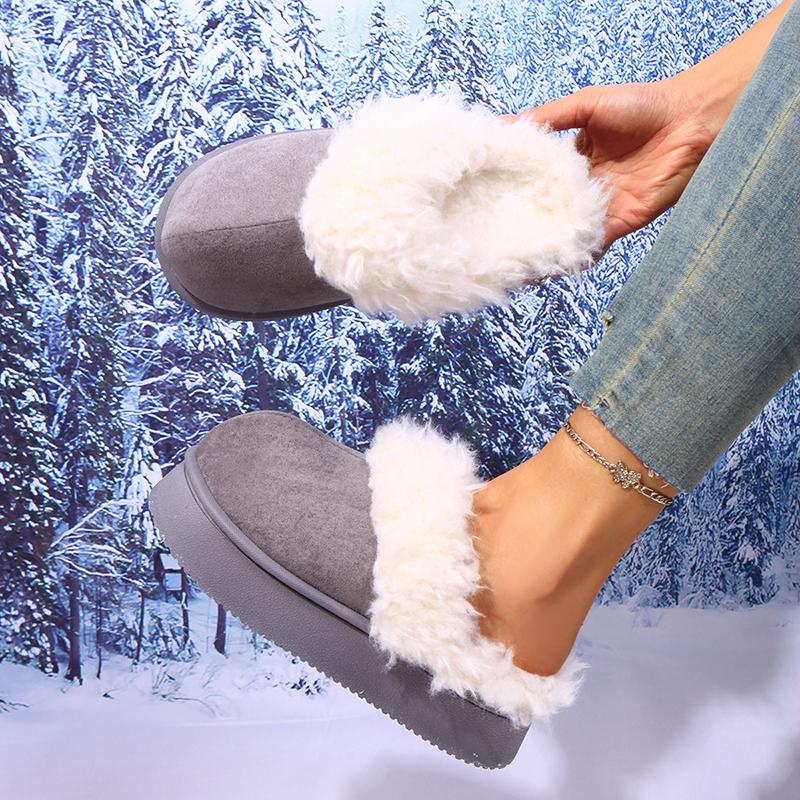 Fashion 2025 New Thick Sole Fluffy Slippers Women Outdoor Non Slip Warm Winter Slippers Woman Comfortable Slip On Cotton Shoes Female