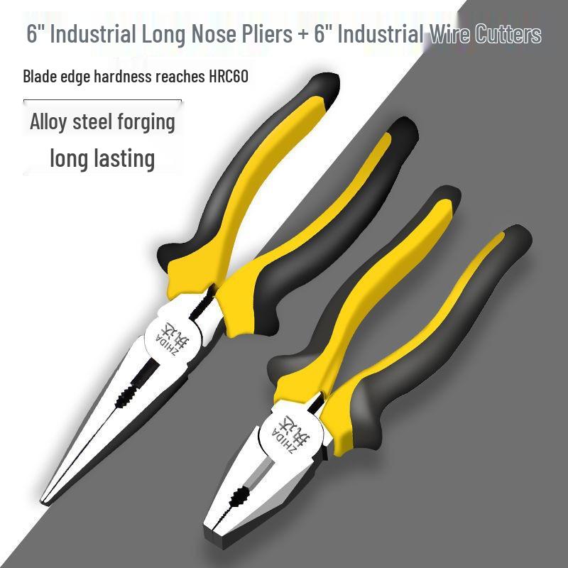 6-inch & 8-inch Multipurpose Industrial Grade Needle Nose & Diagonal Nose Pliers – Electrician's Steel Hand Tool