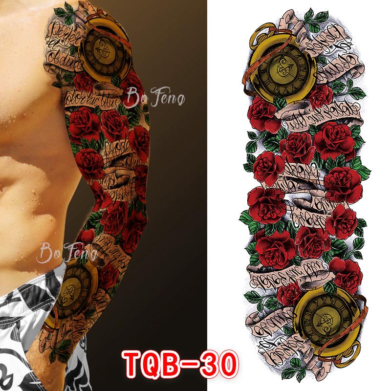 Waterproof Full Arm Floral Tattoo Stickers - Cross-Border Design for Europe & America