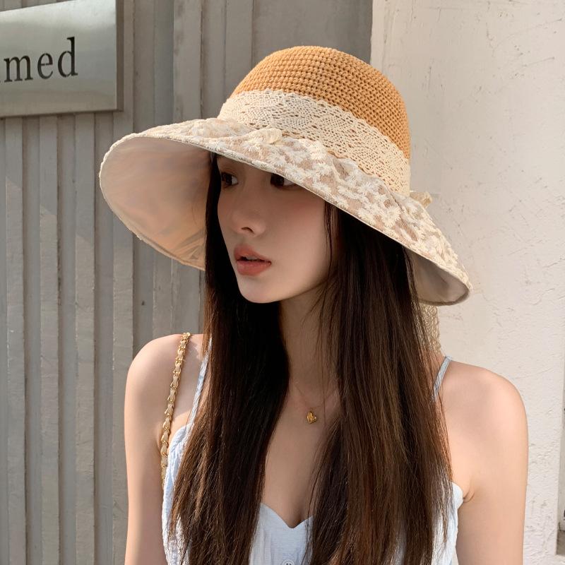 

Taizhou Wenling summer new hat women s floral bucket hat sun hat high-end streamer bow sun hat average size