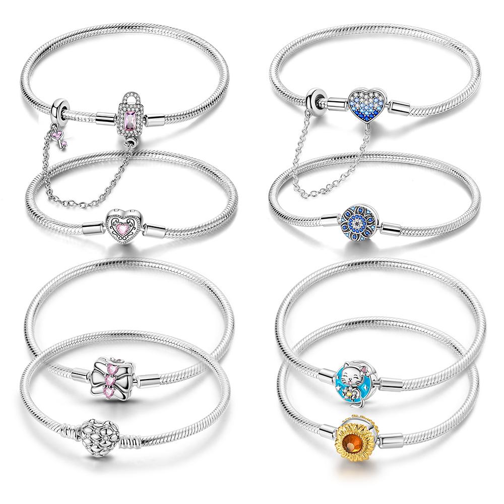 copper Plated Authentic 1720CM Bangle Bow Tie Cat Heart Zircon Bracelets Compatible With Do It Yourself Charm Bead Charms Birthday Jewellery Gifts