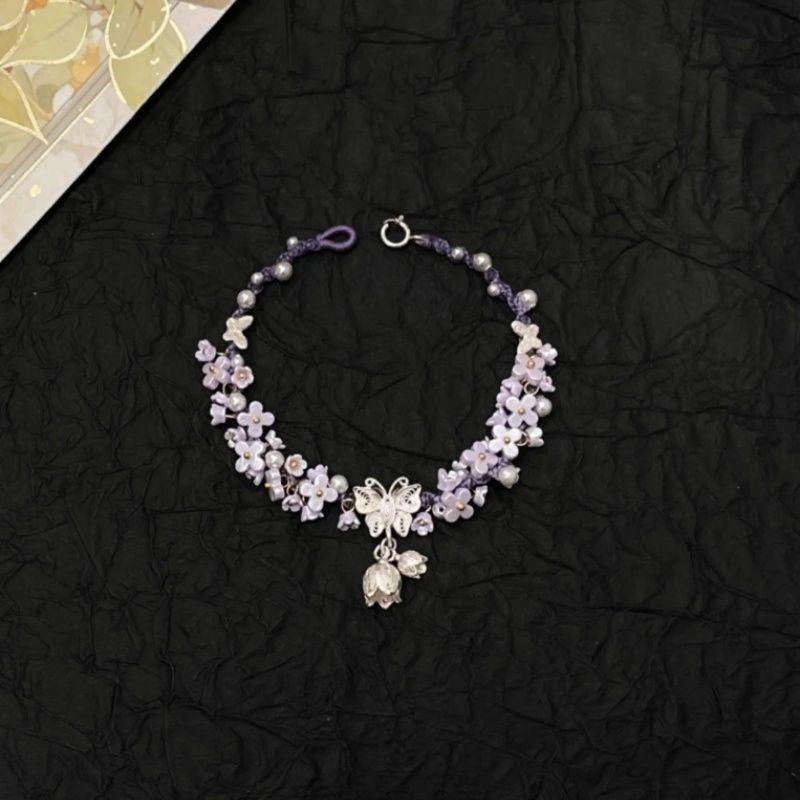 

Браслет-бабочка ручной работы, Фиолетовый ирис, Нежный плетеный цветок, Подарок, Сладкий и точный дизайн, Уникальный, Для небольшой аудитории