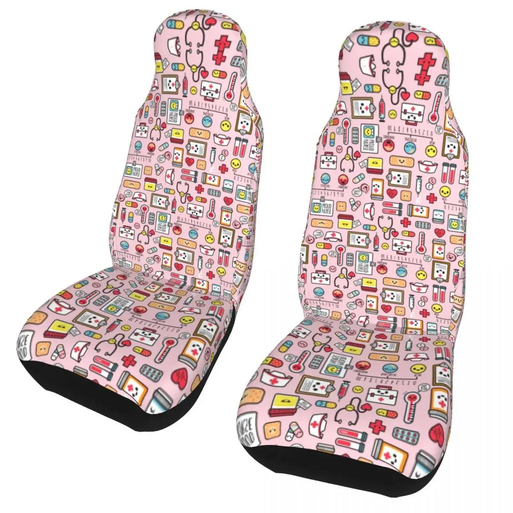 Nurse Hat Heart Pattern Front Auto Seat Cover For Women Print Nursing Car Seat Covers Fit Any Truck Van Rv Suv 2Pc