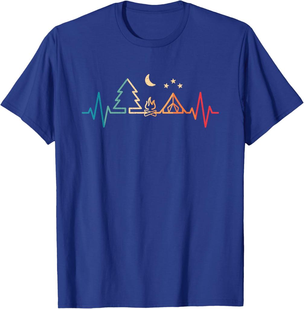Retro Camping Heartbeat Nature Camper Hiking Men Boys TShirt