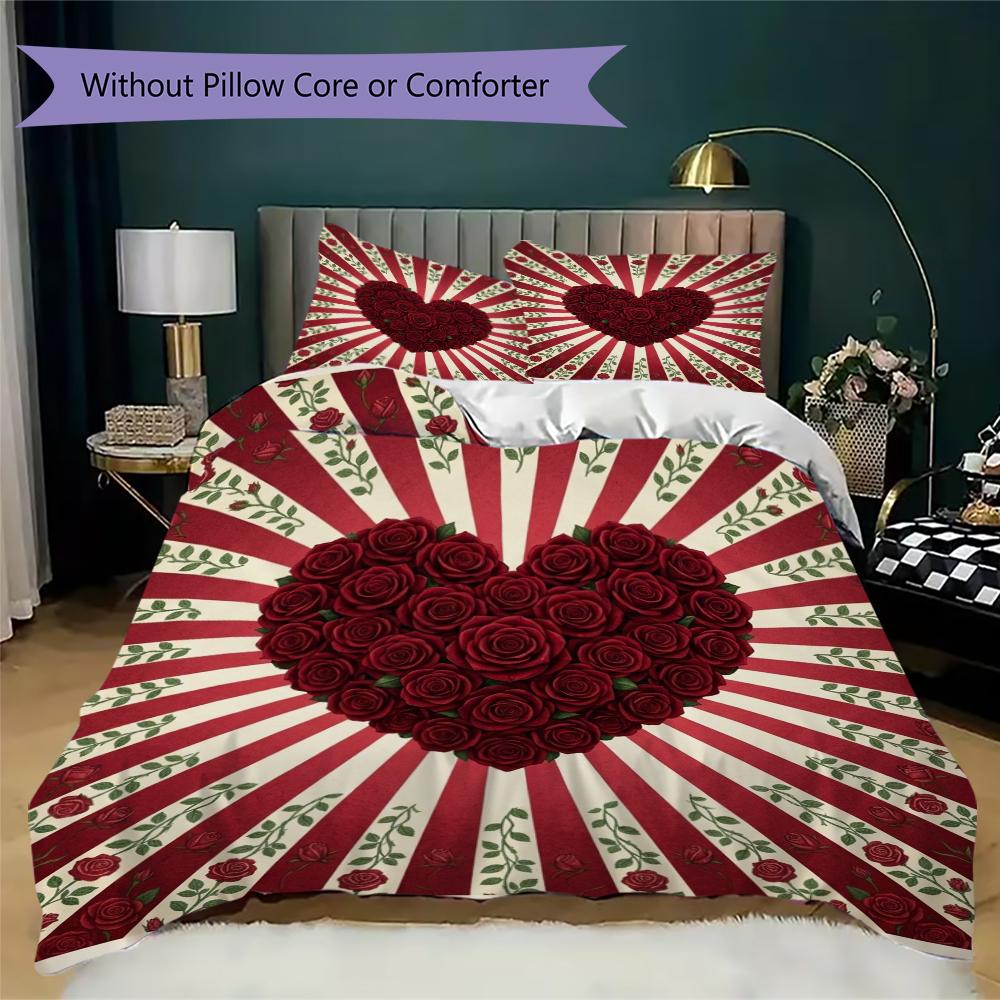 Rose Pattern Bedding uilt Set uilt Cover Pillowcase Home Decoration Birthday Gift (1 * duvet cover + 2 * pillowcase without core)54