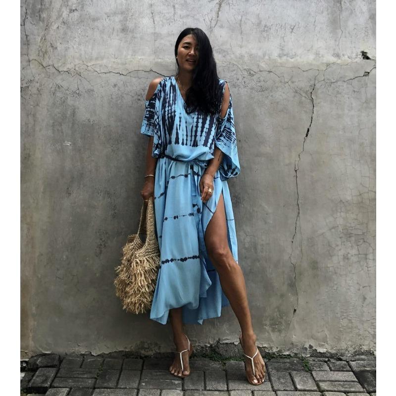 

Женская мода лето весна цвет блок принт рукава 1/2 О-образный вырез свободная талия повседневные платья Size: One Size