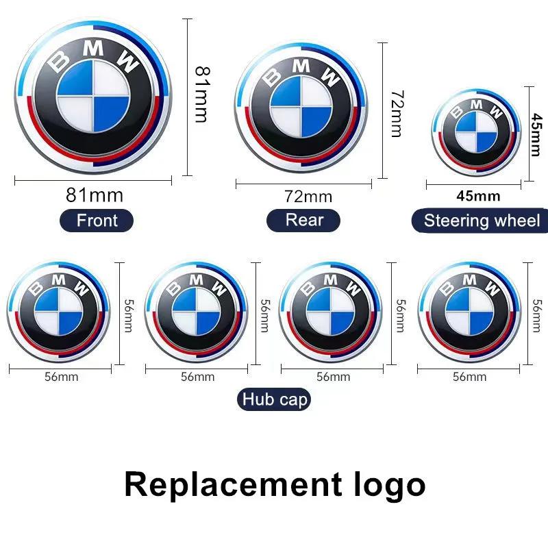 BMW 50. Yıl Logosu İçin Ön Kaput Amblemi 81mm+Arka Amblem 74mm+Jant Kapağı 68mm+56mm Direksiyon Simidi Çıkartması 46mm