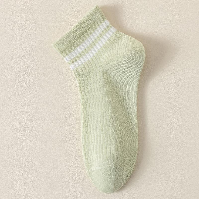 Summer Thin Mesh Double-bar Striped Boneless Sports Socks for Women That Won't Fall Off