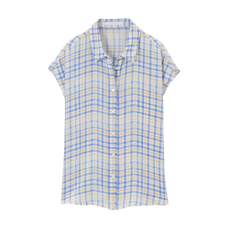 SOFSIL Women's Retro Plaid Silk Blouse