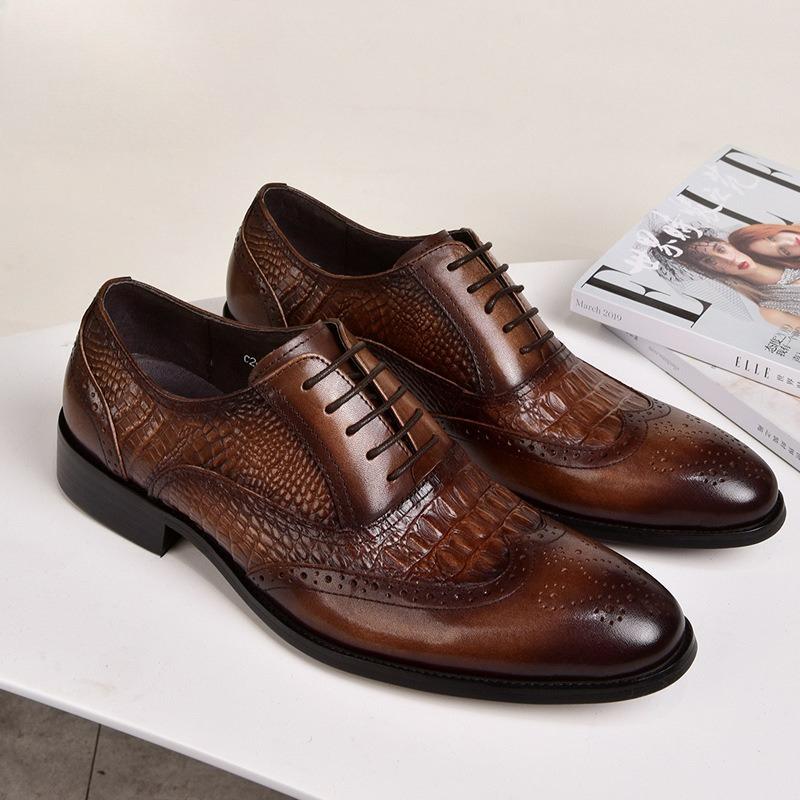 Men's Dress Shoes Crocodile Leather Oxford Shoes Lace-up Business Leather Shoes Plus Size Wedding Shoe Brogue Office Formal Shoe