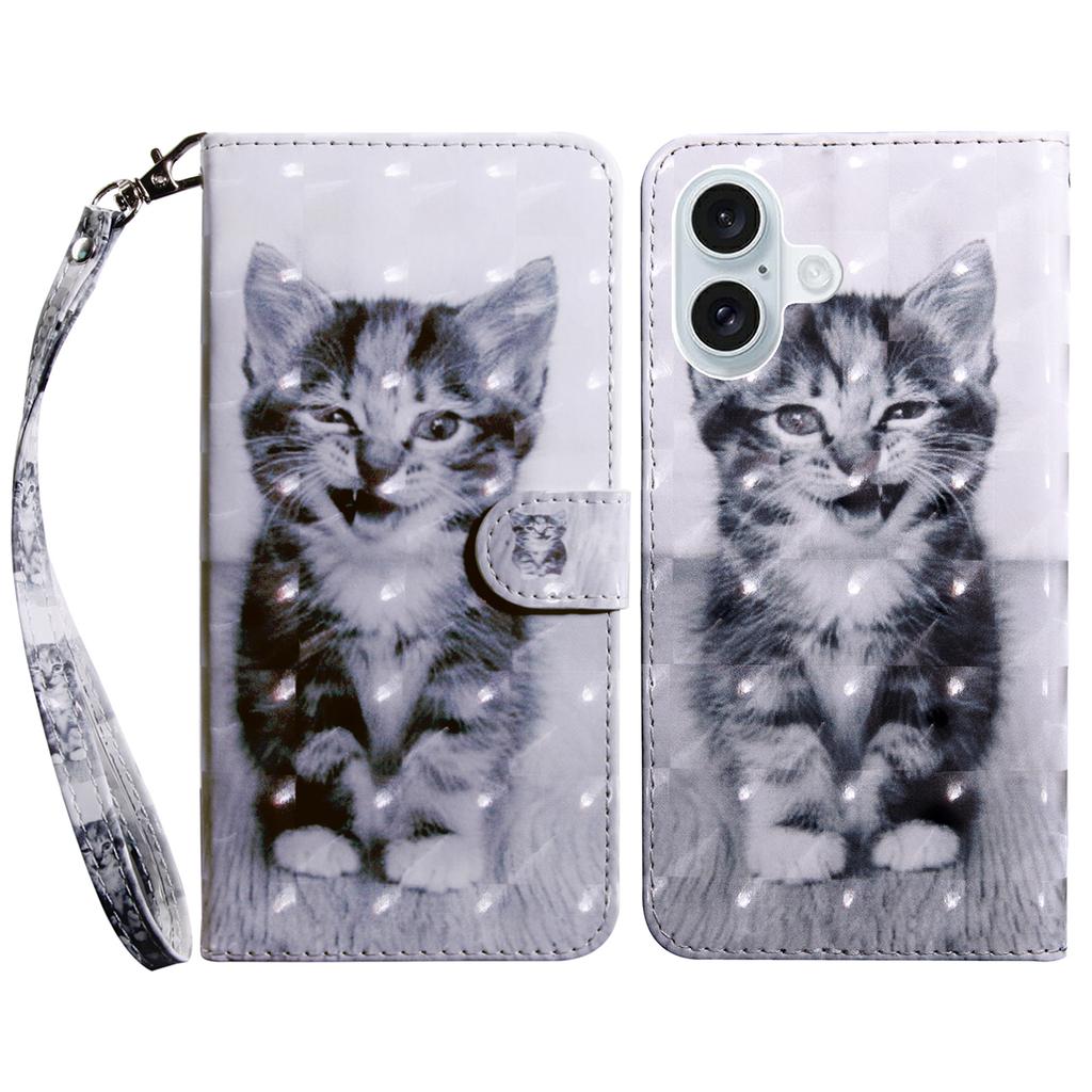 For iPhone 16 Case Stand Pattern Printing Leather Phone Cover