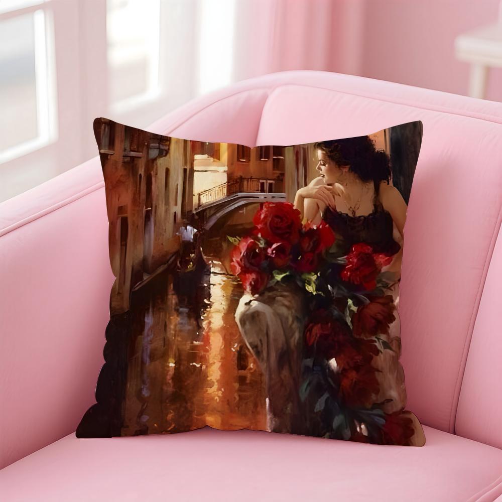 CClassical Western Beauty and Flowers Cushion Cover Pillow Case Soft Friendly Fabric  Concealed Zipper