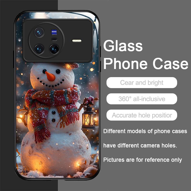 Cute Winter Christmas Snowman Pattern Tempered Glass Phone Case for OPPO Reno 13F 12 11 10 ProPlus Find X8 X3 Lite A94 A58 Cover