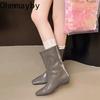 Designer Square Toe Women Slimming Knight Boots Elegant Female Wedges Low Heel Short Booties  De Mujer