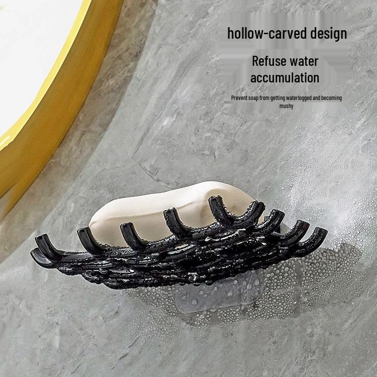 Wall-Mounted Imitation Rattan Grid Soap Holder, Punch-Free Plastic Shower Drain Box