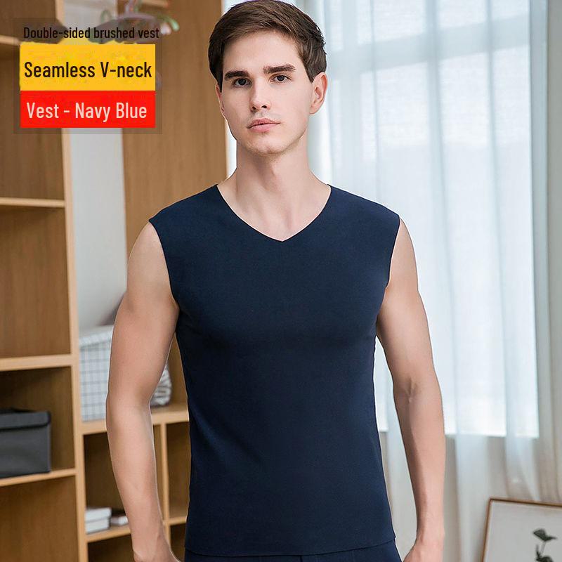 

Мужской бесшовный двухсторонний бархатный теплый жилет на осень/зиму 4XL темно-синий
