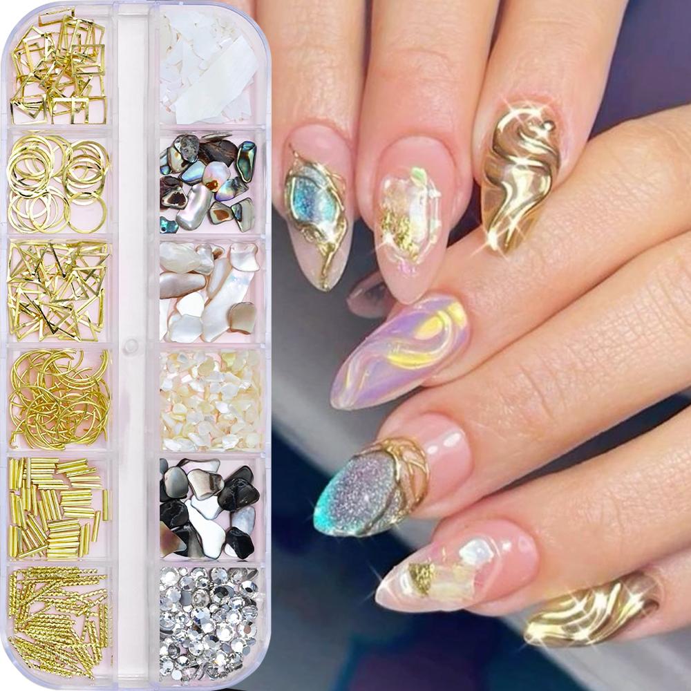 Ocean Starfish Shell Nail Charms Golden Silver Metal Nail Art Decoration 3D Nail Rivet Metallic Slice DIY Manicure Nail PartsY2K