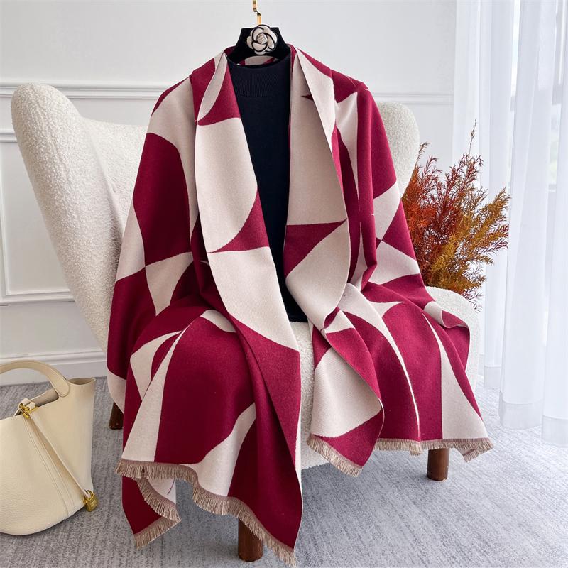 Luxury Winter Scarf for Women Warm Pashmina Shawl Thick Floral Cashmere Blanket Chunky Stoles Lady Elegant Poncho Travel Bufanda