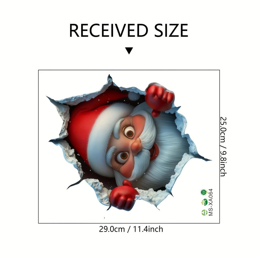 3D Santa Claus Break-Through Wall Decal, Vinyl Christmas Wall Stickers, Removable Holiday Decor For Home & Living Spaces